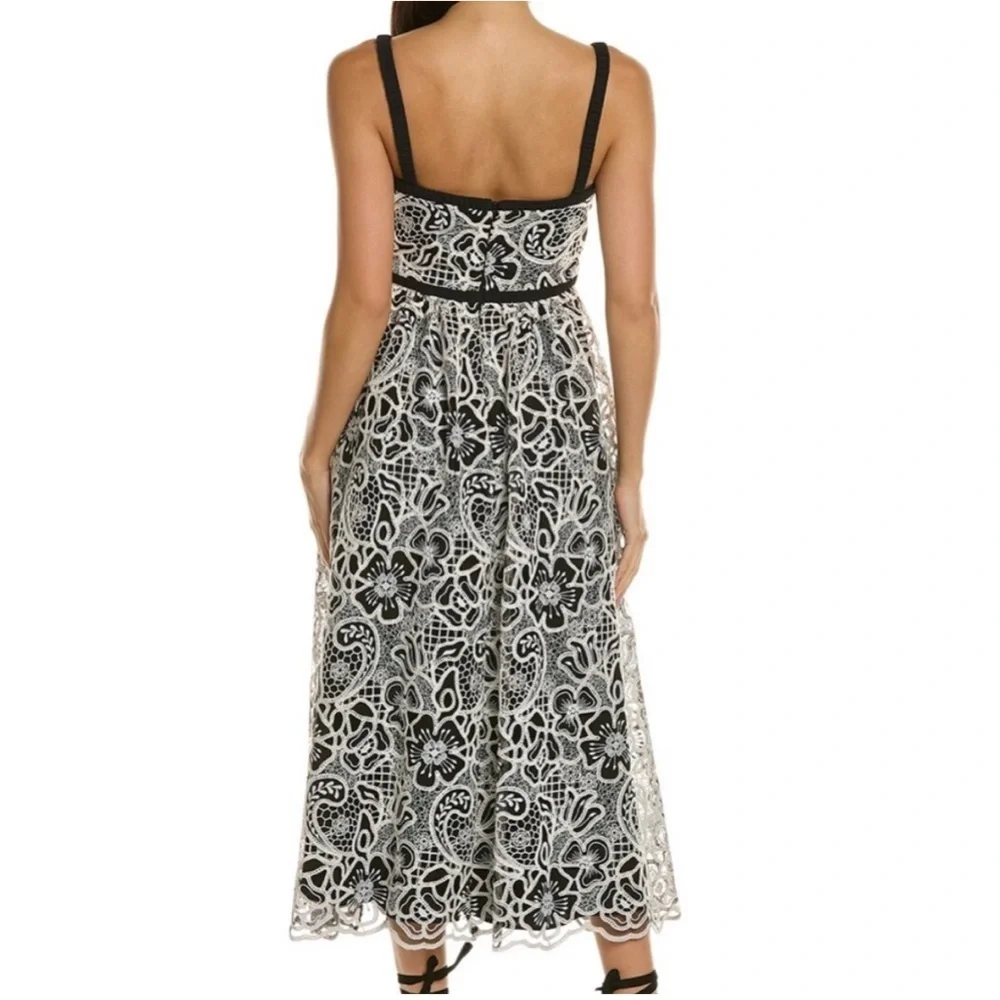MONIQUE LHUILLIER floral sleeveless midi dress in ecru/black Size 12 - Picture 3 of 14